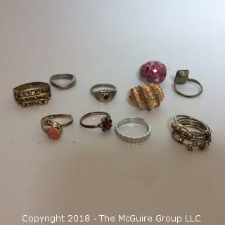 Collection of 9 Costume Jewelry Rings