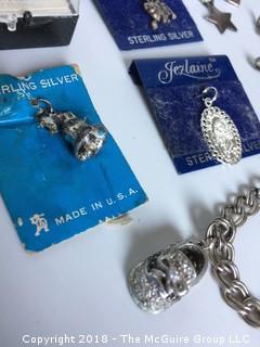 Sterling Charm Bracelet and 13 Sterling Charms Including Eiffel Tower