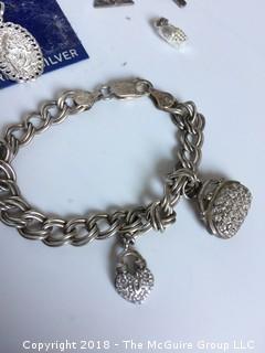 Sterling Charm Bracelet and 13 Sterling Charms Including Eiffel Tower