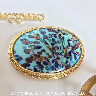 Collection of 9 Costume Pins and Pendants, Including Lovely Enamel Bead on Bow Pin