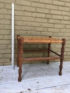 Old Rush Caned Stool with Turned Legs