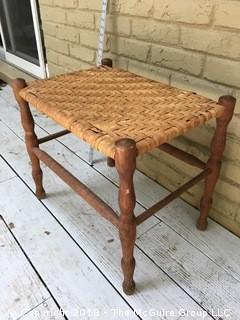 Old Rush Caned Stool with Turned Legs