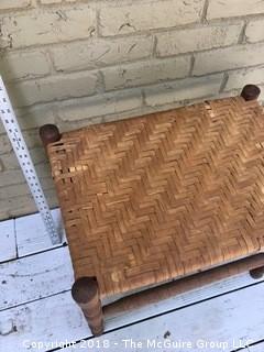 Old Rush Caned Stool with Turned Legs