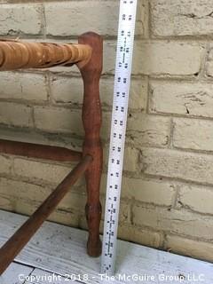 Old Rush Caned Stool with Turned Legs