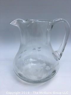 Glass Pitcher with Etched Irish Harp and Shamrocks