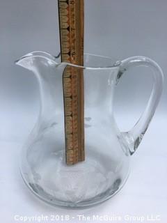 Glass Pitcher with Etched Irish Harp and Shamrocks