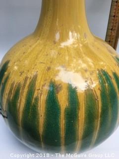 Green and Yellow Drip Pottery Lamp