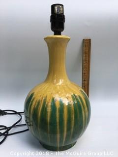 Green and Yellow Drip Pottery Lamp