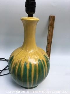 Green and Yellow Drip Pottery Lamp