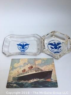 Collection of Two Ashtrays and Postcards from the United States Ship Lines