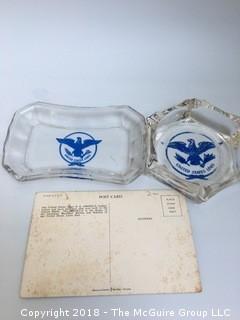 Collection of Two Ashtrays and Postcards from the United States Ship Lines