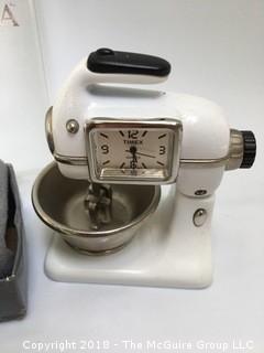 Oneida Silverplate Baby Spoon and Small Timex Clock Set in Mixer Form