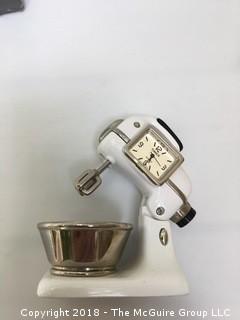 Oneida Silverplate Baby Spoon and Small Timex Clock Set in Mixer Form