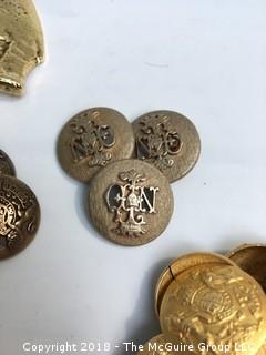 Collection of Military Buttons and Other Metal Buttons and Elephant Belt Buckle