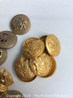 Collection of Military Buttons and Other Metal Buttons and Elephant Belt Buckle