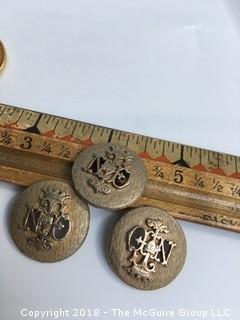 Collection of Military Buttons and Other Metal Buttons and Elephant Belt Buckle