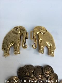 Collection of Military Buttons and Other Metal Buttons and Elephant Belt Buckle