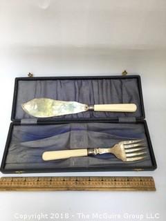 Set of Fish Knife and Fork with Celluloid Handles