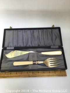 Set of Fish Knife and Fork with Celluloid Handles