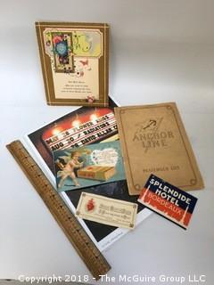 Collection of Anchor Line Passenger List, Luggage Sticker, Holy Card, Valentine and Holiday Card, and Signed Photograph of State Theatre