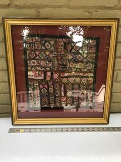 Framed Embroidered Square of Quilt