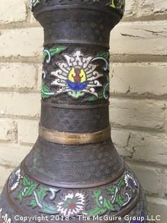 Pair of Large Champleve Enamel Bronze Vases That Were Converted to Lamp Bases