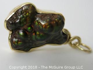 Fire Agate set in 14k gold; believed to be crafted by Ken Nelson, Goldsmith, Georgetown, CO; 29 total grams {Description altered 11-7-2018 at 12:29pm}    