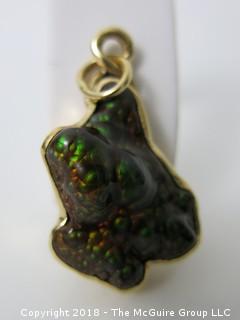 Fire Agate set in 14k gold; believed to be crafted by Ken Nelson, Goldsmith, Georgetown, CO; 29 total grams {Description altered 11-7-2018 at 12:29pm}    