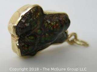 Fire Agate set in 14k gold; believed to be crafted by Ken Nelson, Goldsmith, Georgetown, CO; 29 total grams {Description altered 11-7-2018 at 12:29pm}    