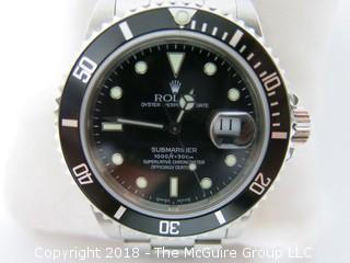 1980 ROLEX Oyster Perpetual Date "Submariner" 1000 ft. Chronometer with Stainless Band; Black Dial; Case Registration #16800 (Description altered 11-7-2018 at 11:10am ET)  SERIAL # 8269127