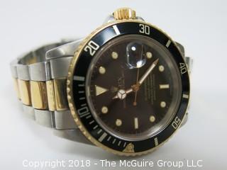 1980 ROLEX Oyster Perpetual Date "Submariner" 1000 ft. Chronometer with Steel/18k Gold Two-Toned Band; Black Dial; Case #16800; (Note: most cases for this watch were made using Case ##16803); {Description Altered: 11-7-2018 at 11:15am ET} SERIAL # 6458717