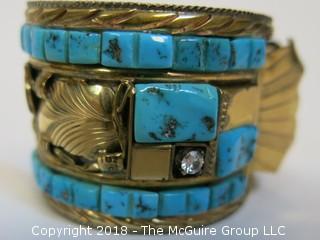 Men's Gold Over Sterling Watch Band Embellished w/Turquoise; total weight 102g (Description Altered Dec.13 at 4:44pm ET)