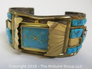 Men's Gold Over Sterling Watch Band Embellished w/Turquoise; total weight 102g (Description Altered Dec.13 at 4:44pm ET)