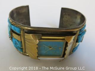 Men's Gold Over Sterling Watch Band Embellished w/Turquoise; total weight 102g (Description Altered Dec.13 at 4:44pm ET)