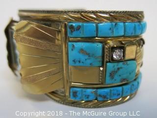 Men's Gold Over Sterling Watch Band Embellished w/Turquoise; total weight 102g (Description Altered Dec.13 at 4:44pm ET)