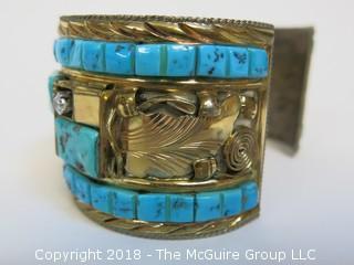 Men's Gold Over Sterling Watch Band Embellished w/Turquoise; total weight 102g (Description Altered Dec.13 at 4:44pm ET)