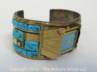 Men's Gold Over Sterling Watch Band Embellished w/Turquoise; total weight 102g (Description Altered Dec.13 at 4:44pm ET)