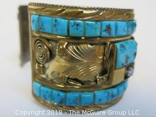 Men's Gold Over Sterling Watch Band Embellished w/Turquoise; total weight 102g (Description Altered Dec.13 at 4:44pm ET)