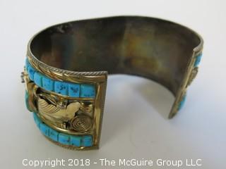 Men's Gold Over Sterling Watch Band Embellished w/Turquoise; total weight 102g (Description Altered Dec.13 at 4:44pm ET)