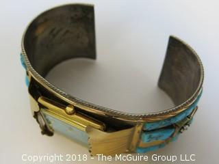 Men's Gold Over Sterling Watch Band Embellished w/Turquoise; total weight 102g (Description Altered Dec.13 at 4:44pm ET)