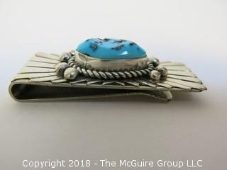 Sterling Money Clip with Turquoise; total weight 22g 