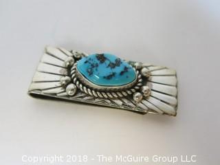 Sterling Money Clip with Turquoise; total weight 22g 