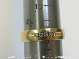 Men's 14K Yellow Gold Ring with 5 Channel Set Diamonds; total weight 10g 