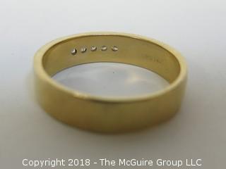 Men's 14K Yellow Gold Ring with 5 Channel Set Diamonds; total weight 10g 