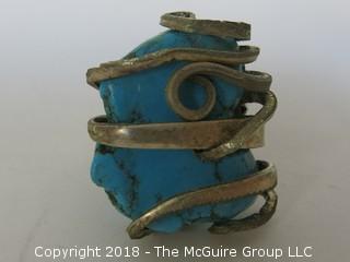 Large Asymmetrical Sterling and Turquoise Ring; unsized