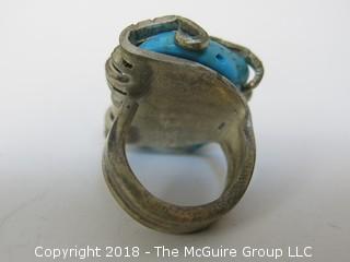 Large Asymmetrical Sterling and Turquoise Ring; unsized