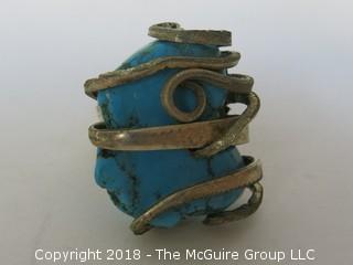 Large Asymmetrical Sterling and Turquoise Ring; unsized