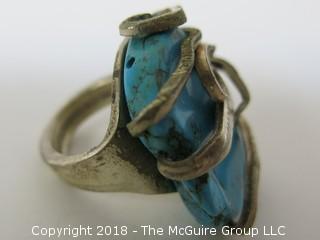 Large Asymmetrical Sterling and Turquoise Ring; unsized