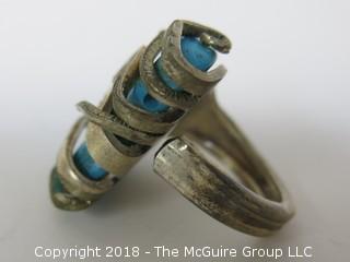 Large Asymmetrical Sterling and Turquoise Ring; unsized