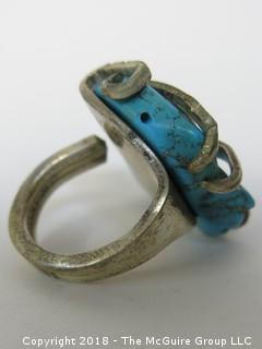 Large Asymmetrical Sterling and Turquoise Ring; unsized